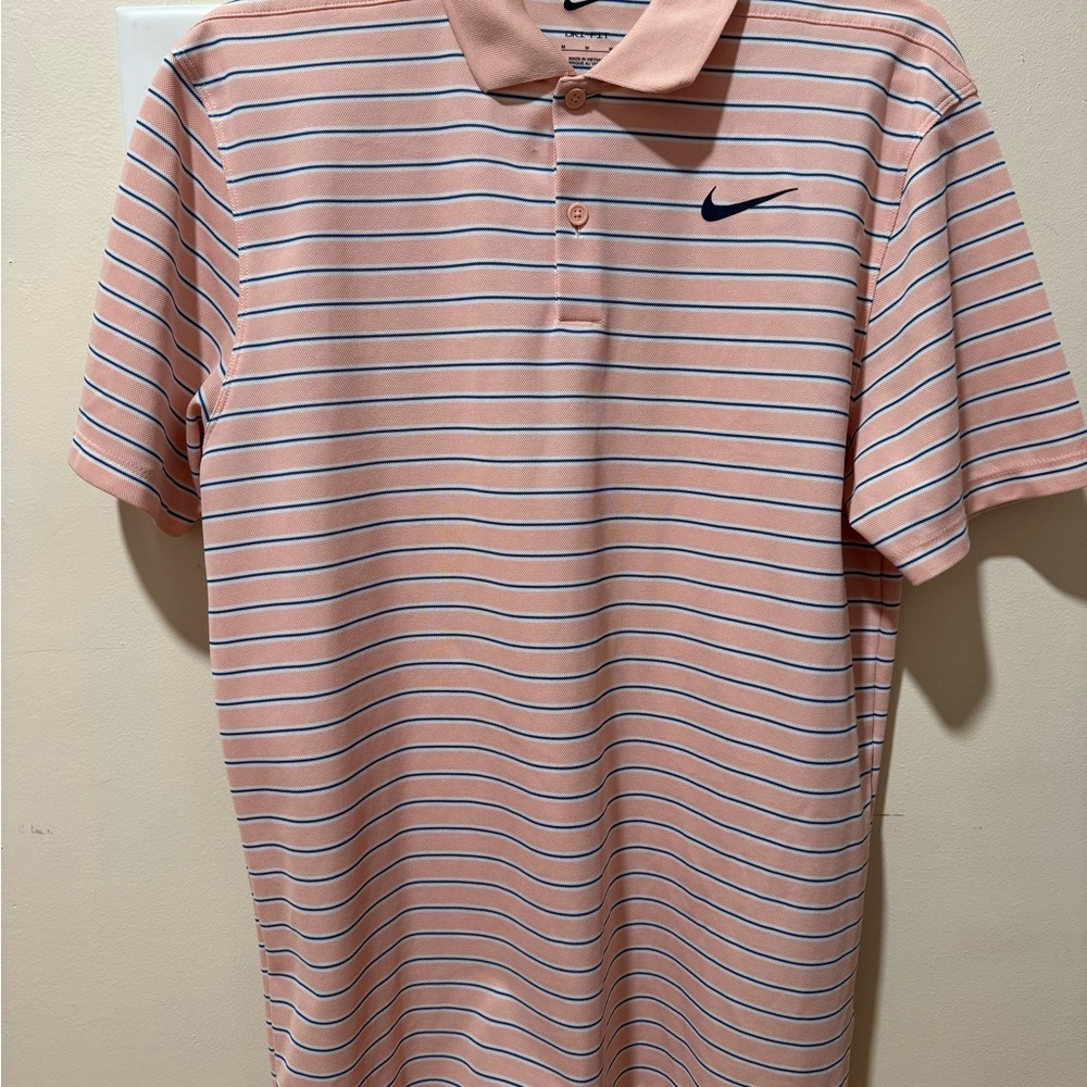 Nike Men's Polo Shirt - Peach and Navy